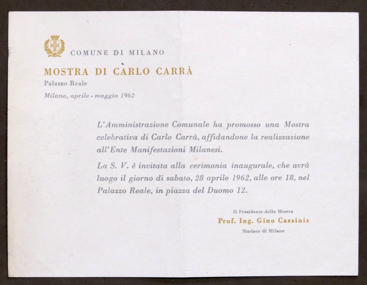 Milano - Mostra di Carlo Carrà - Biglietto invito cerimonia …