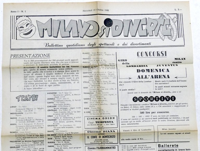 Milano si Diverte Bollettino quotidiano spettacoli divertimenti Anno I completo