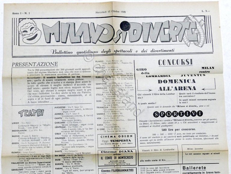 Milano si Diverte Bollettino quotidiano spettacoli divertimenti Anno I completo