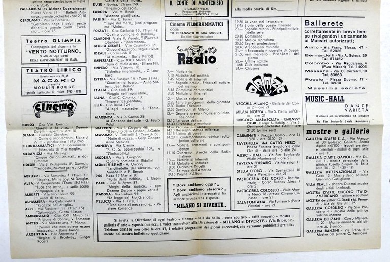 Milano si Diverte Bollettino quotidiano spettacoli divertimenti Anno I completo