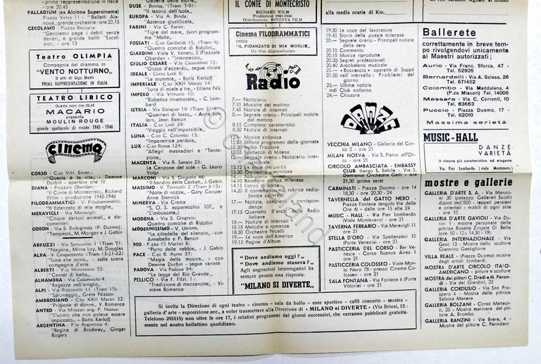 Milano si Diverte Bollettino quotidiano spettacoli divertimenti Anno I completo