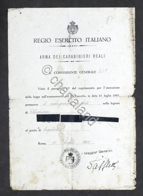 Militaria - Arma dei Carabinieri Reali - Promozione a Brigadiere …