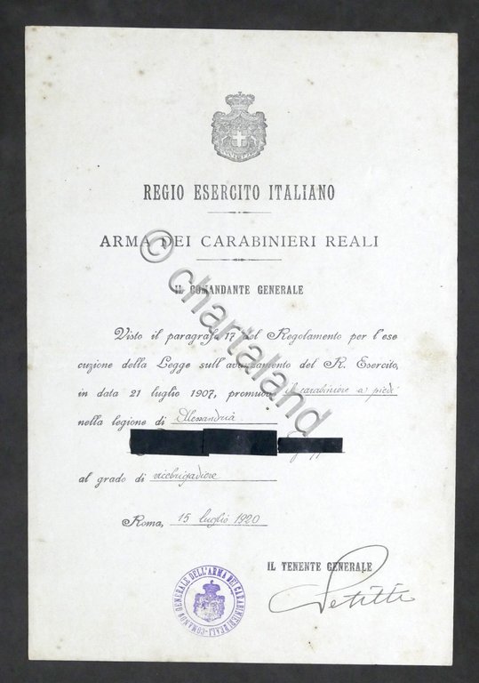 Militaria - Arma dei Carabinieri Reali - Promozione a Vicebrigadiere …