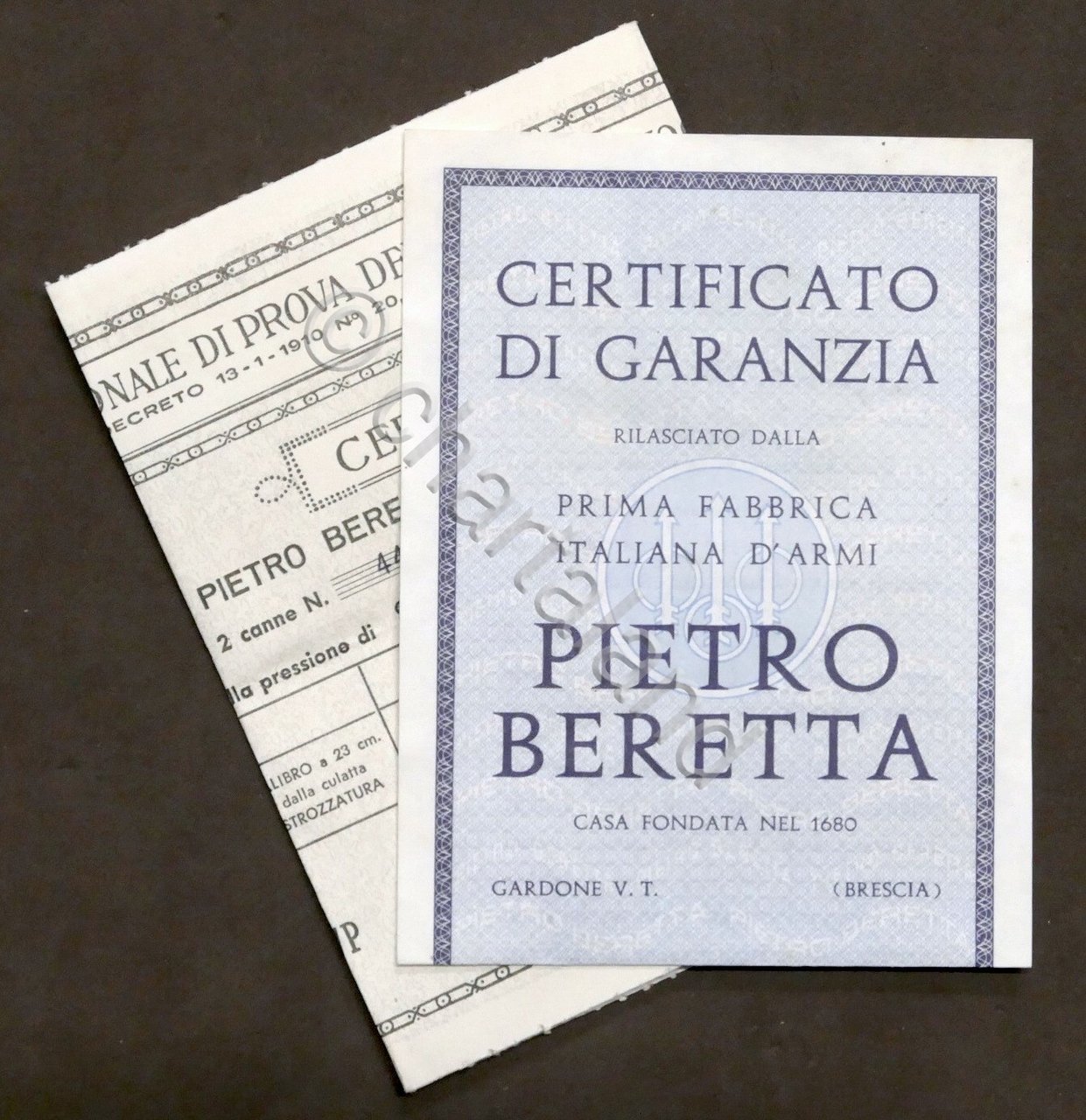 Militaria - Certificato di Garanzia Beretta fucile Cal. 12 a …