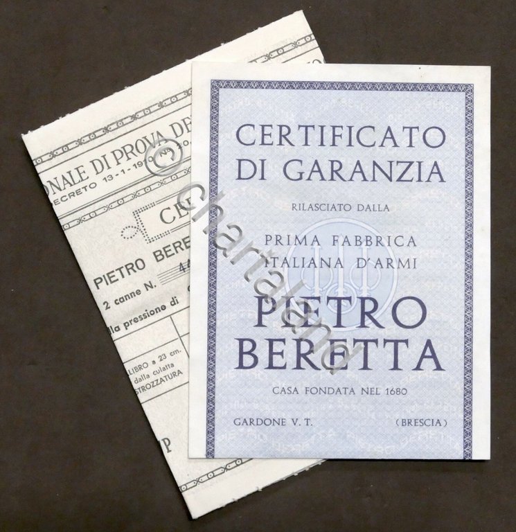 Militaria - Certificato di Garanzia Beretta fucile Cal. 12 a …