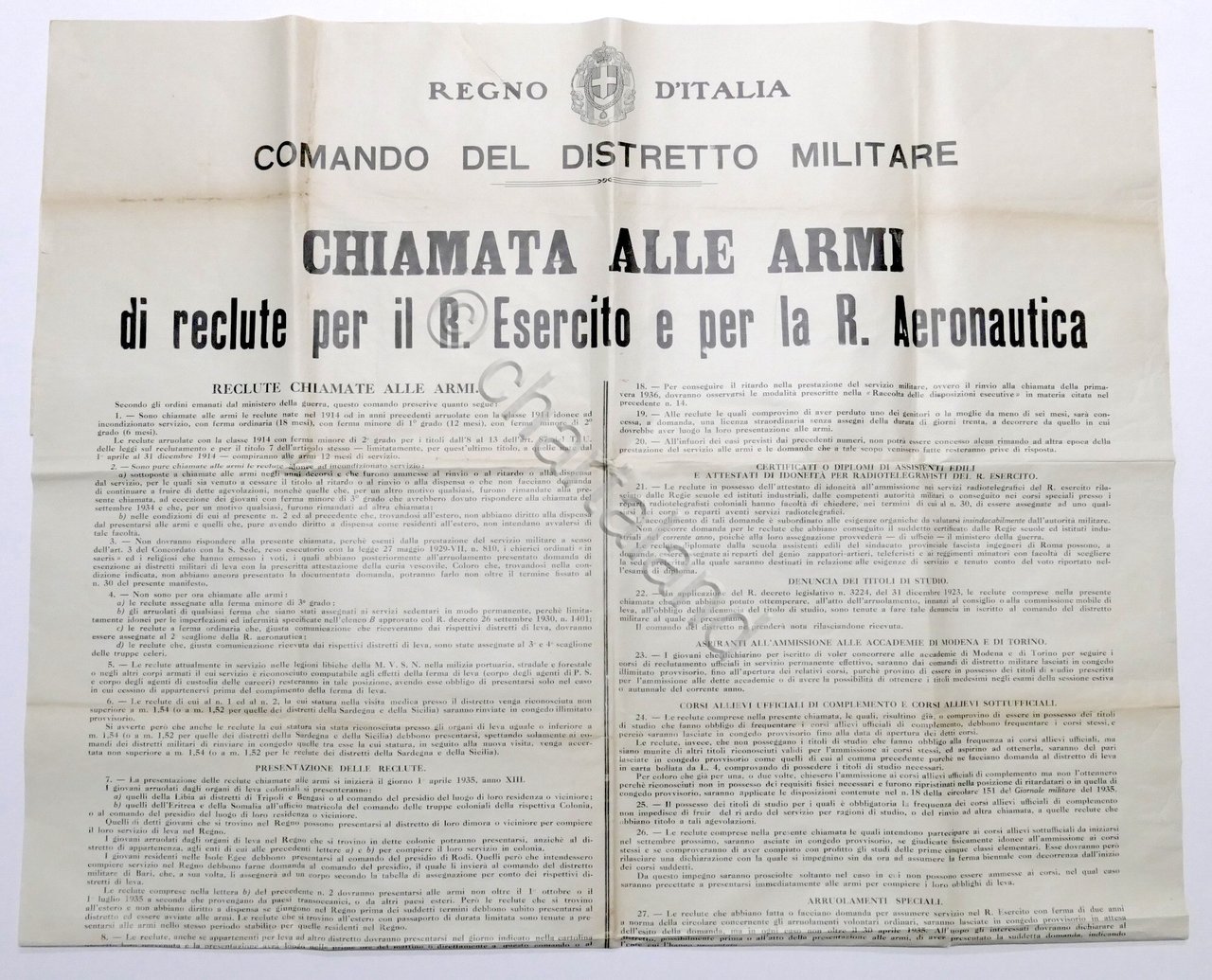 Militaria - Manifesto Chiamata alle Armi per Esercito e Aeronautica …