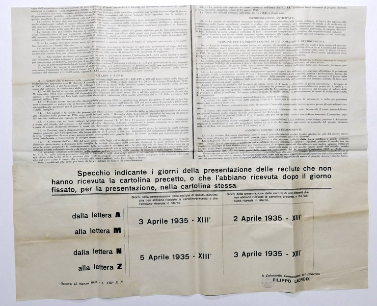 Militaria - Manifesto Chiamata alle Armi per Esercito e Aeronautica …