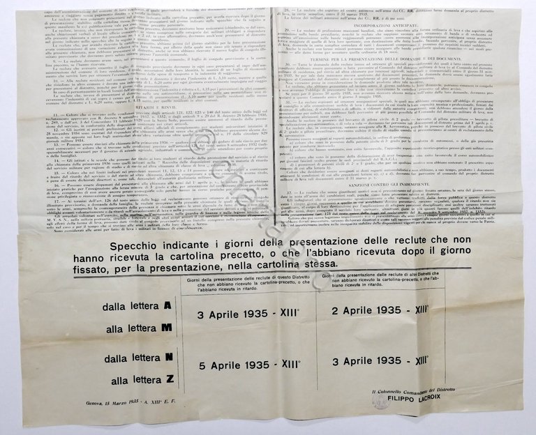 Militaria - Manifesto Chiamata alle Armi per Esercito e Aeronautica …