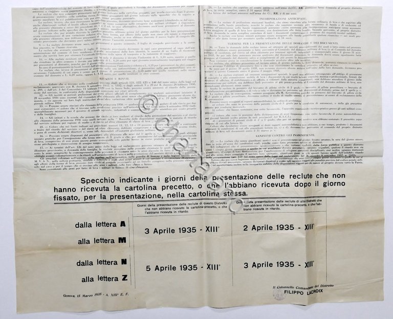 Militaria - Manifesto Chiamata alle Armi per Esercito e Aeronautica …