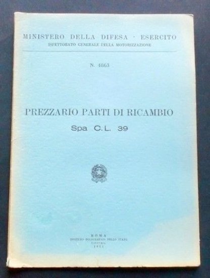 Militaria - Prezzario parti di ricambio Spa C. L. 39 … | Immagine principale
