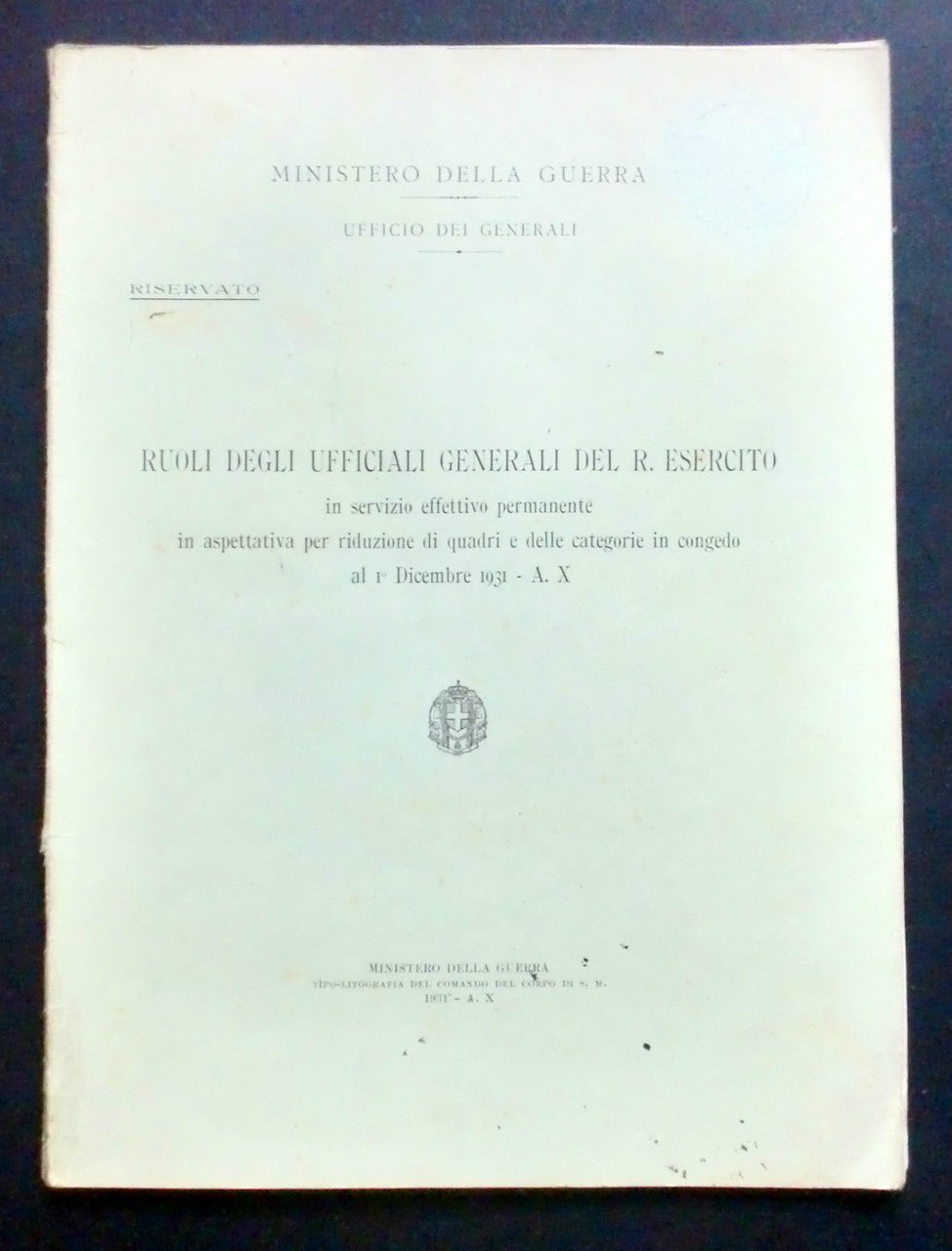Militaria - Ruoli degli Ufficiali Generali del R. Esercito - …