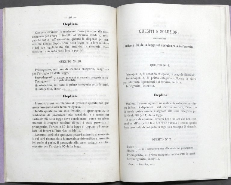 Militaria Cellai - Raccolta quesiti e soluzioni Legge Reclutamento Esercito …