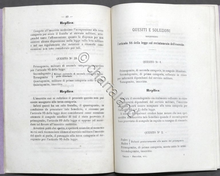 Militaria Cellai - Raccolta quesiti e soluzioni Legge Reclutamento Esercito …