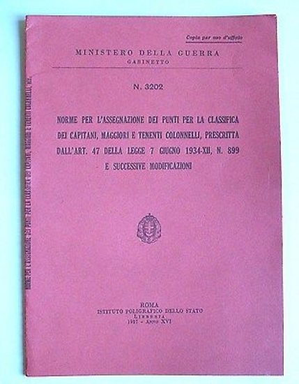Militaria Modifiche Classifica Ufficiali Esercito 1937