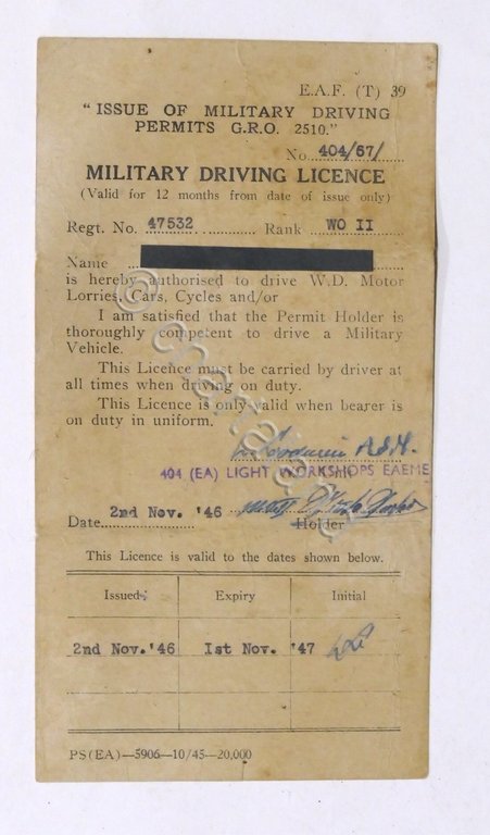 Military Driving Licence - Patente Militare di Guida - Novembre …