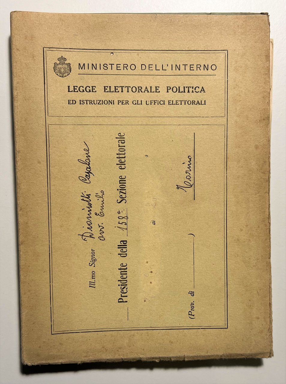 Ministero dell'Interno - Legge Elettorale Politica - ed. 1924 Ultime …