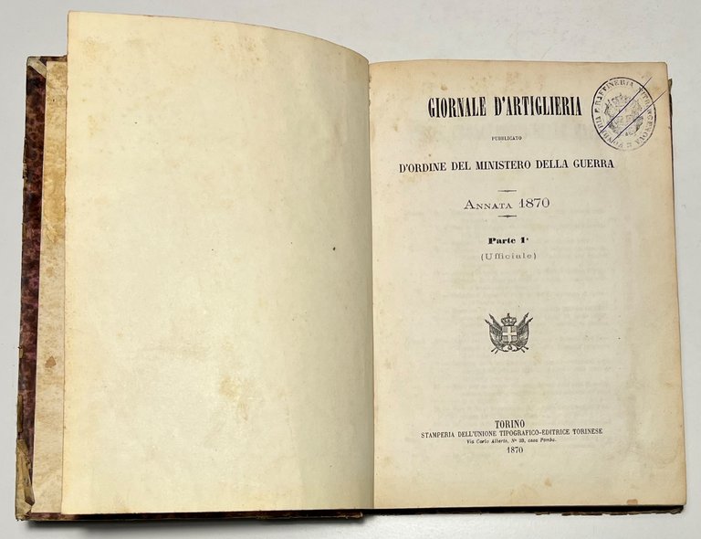 Ministero della Guerra - Giornale d'Artiglieria - Annata 1870