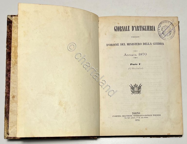 Ministero della Guerra - Giornale d'Artiglieria - Annata 1870
