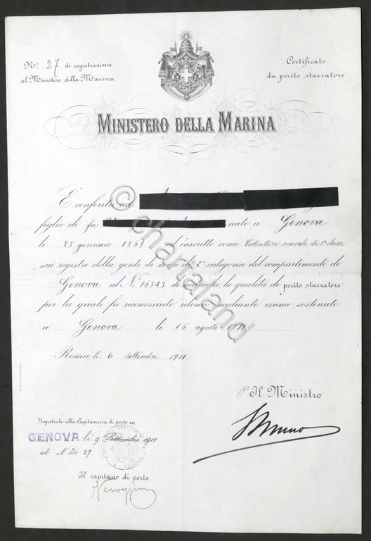 Ministero Marina Italiana - Certificato di Costruttore Navale di 1^ … | Immagine Gallery 2