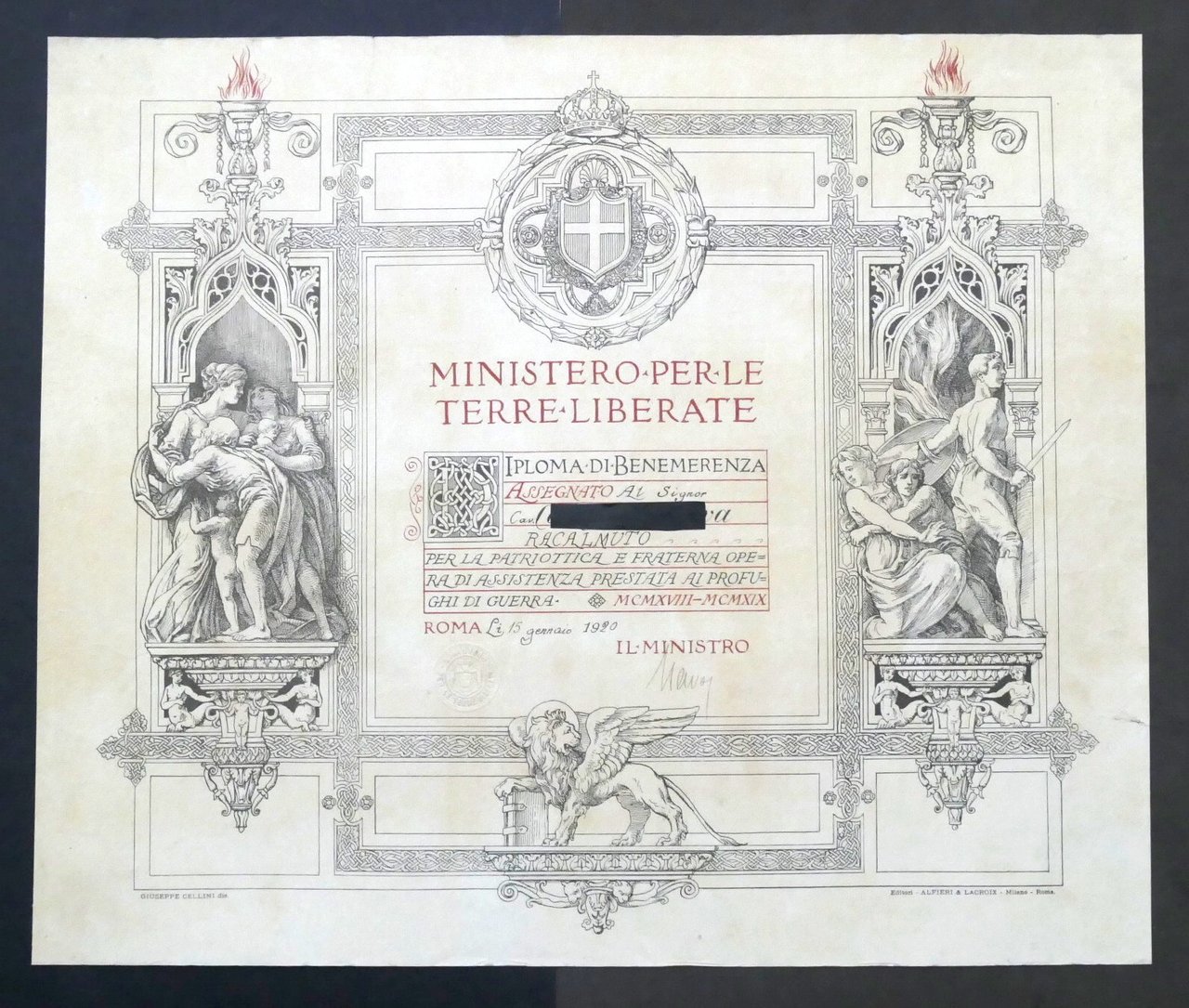 Ministero per le Terre Liberate - Diploma di Benemerenza - …