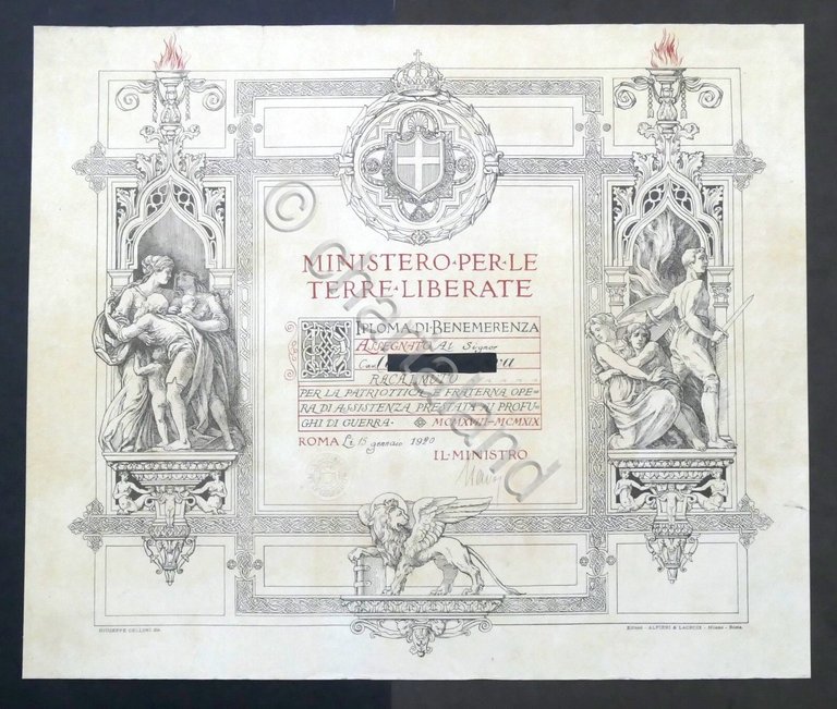 Ministero per le Terre Liberate - Diploma di Benemerenza - …