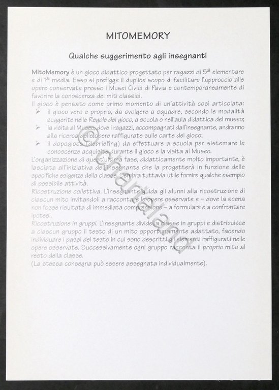 Mito Memory - Progetto didattico il Mito oltre il Mito …