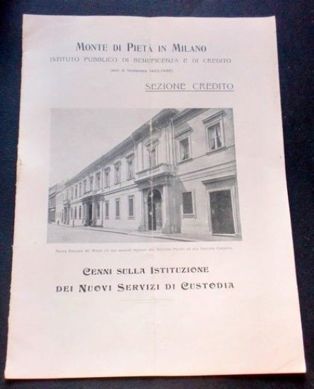 Monte di Pietà di Milano - Cenni Istituzione nuovi servizi … | Immagine principale