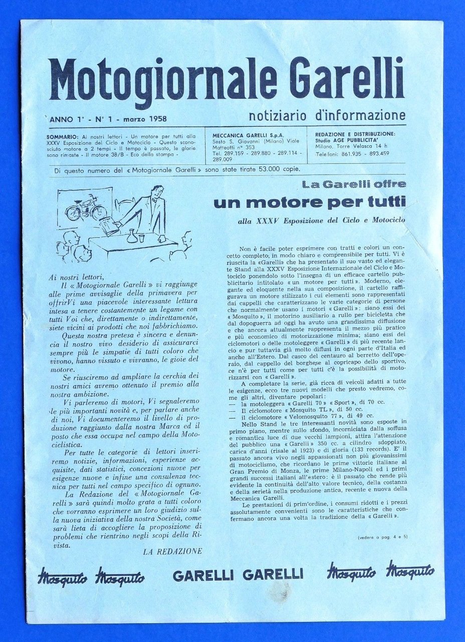 Motociclismo - Motogiornale Garelli - Anno 1 - n° 1 … | Immagine principale