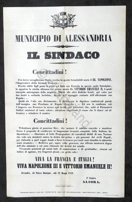 Municipio di Alessandria - Avviso di accoglienza per Napoleone III … | Immagine Gallery 2