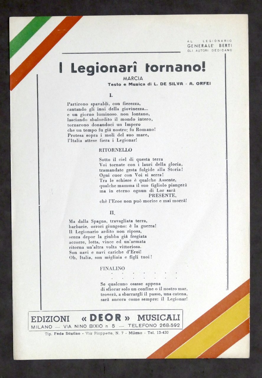 Musica - Testo marcia - I Legionari tornano - Guerra …
