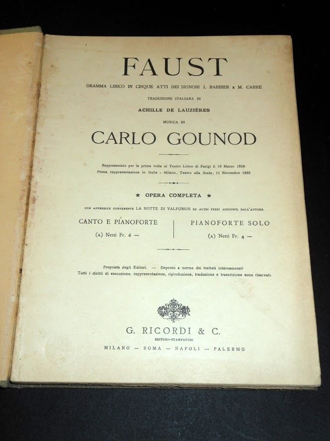 Musica Classica Spartito Canto e Pianoforte G. Gounod - FAUST …