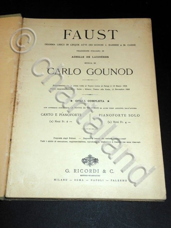 Musica Classica Spartito Canto e Pianoforte G. Gounod - FAUST …
