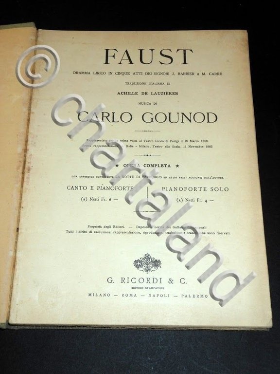 Musica Classica Spartito Canto e Pianoforte G. Gounod - FAUST …