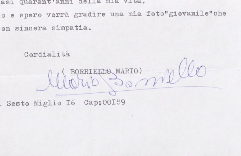 Musica Lirica - Lettera con autografo del baritono Mario Borriello …