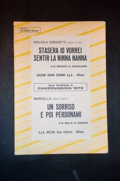 Musica Spartiti - Due finaliste a canzonissima 1972 - G. … | Immagine Gallery 1