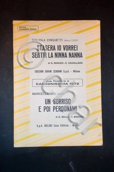 Musica Spartiti - Due finaliste a canzonissima 1972 - G. … | Immagine Gallery 3