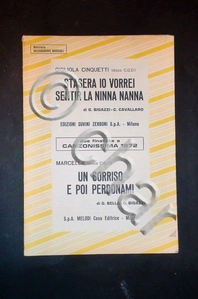 Musica Spartiti - Due finaliste a canzonissima 1972 - G. … | Immagine Gallery 2