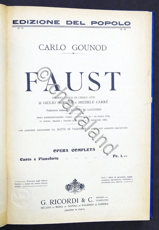 Musica Spartiti - Gounod - Faust - Dramma Lirico - …