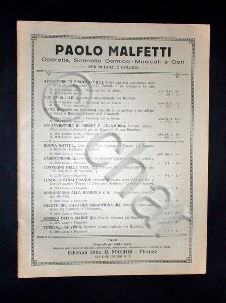 Musica Spartiti - Paolo Malfetti - Operette, Scenette comico musicali … | Immagine principale