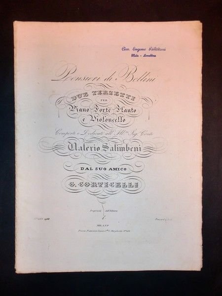 Musica Spartiti - Pensieri di Bellini - Due terzetti - G. Corticelli