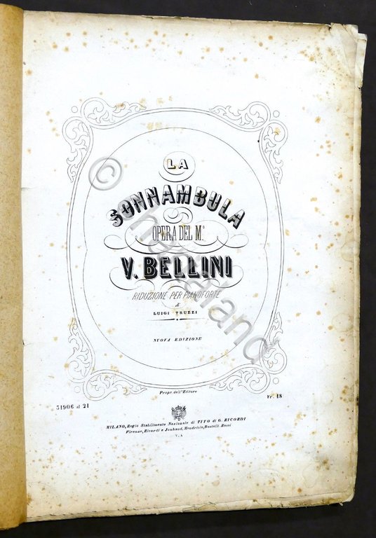 Musica Spartiti - V. Bellini - La Sonnambula - pianoforte - ed. Ricordi 1860