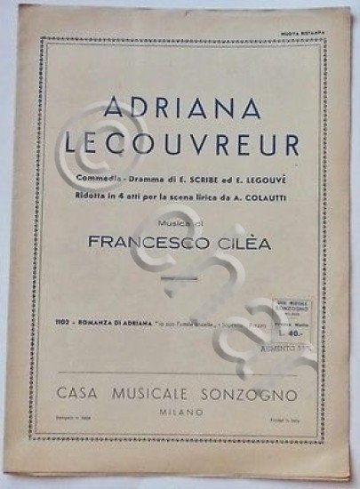 Musica Spartito - Adriana Le Couvreur - Commedia-Dramma - 1944