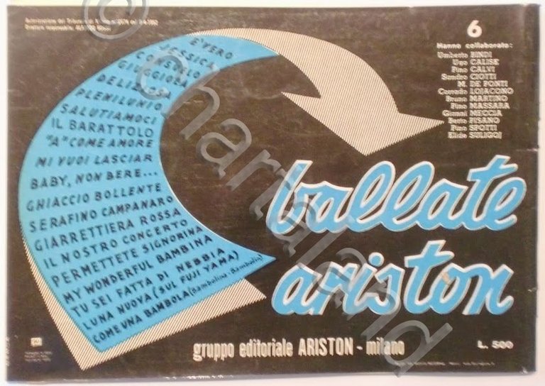 Musica Spartito - Ballate Ariston - Pianoforte - 1960