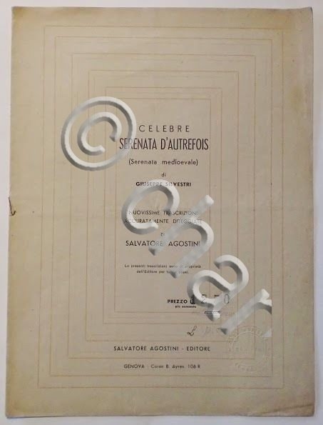 Musica Spartito - Celebre serenata d'Autrefois - G. Silvestri - …