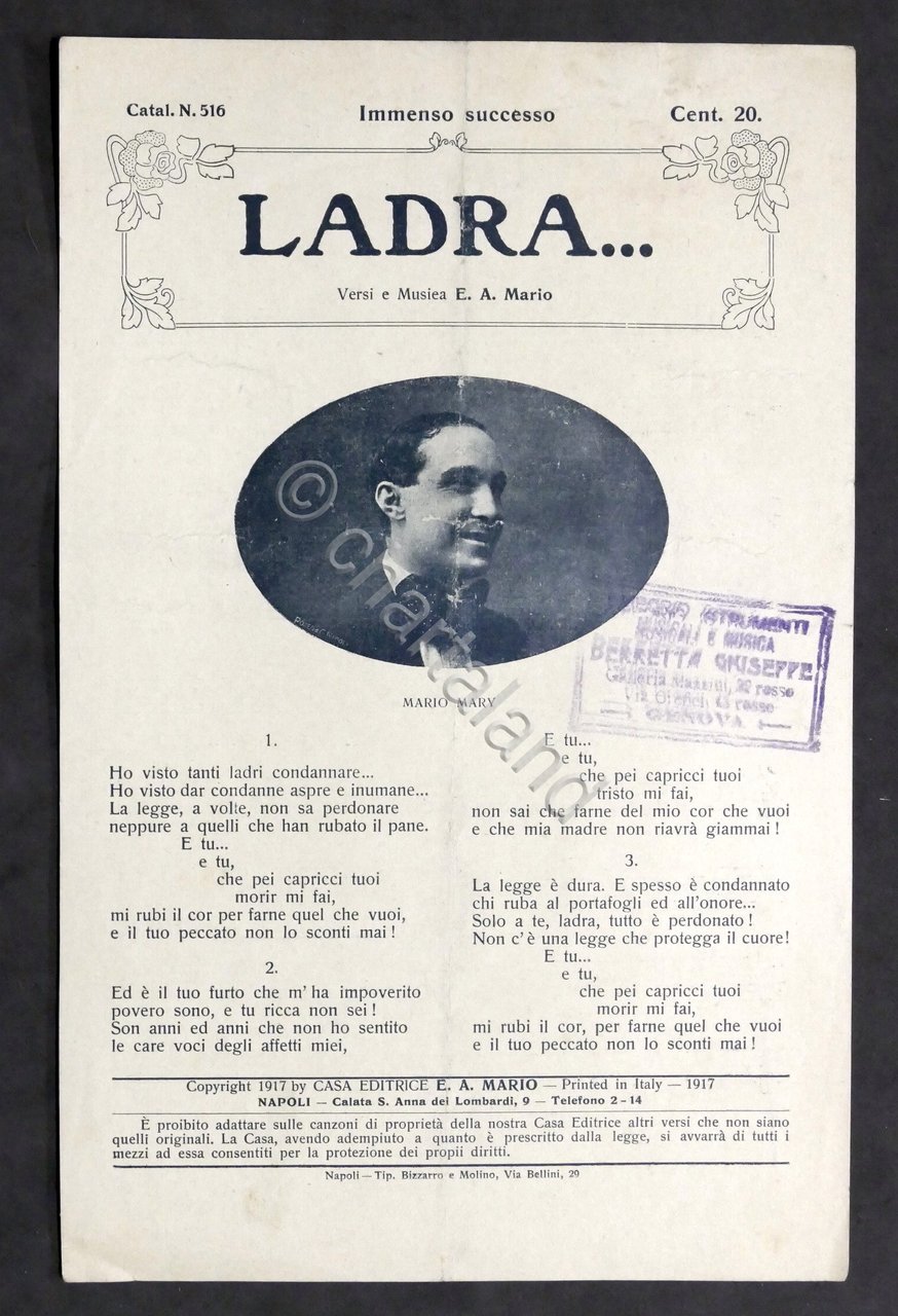 Musica Spartito - E.A. Mario - Ladra... - ed. 1917