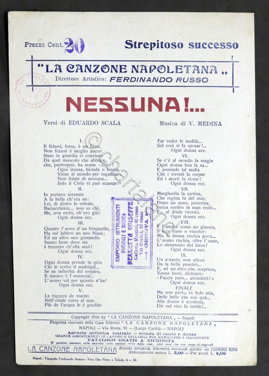 Musica Spartito - E. Scala - V. Medina - Nessuna!... …