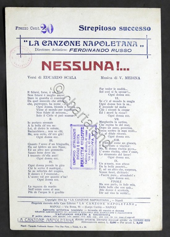 Musica Spartito - E. Scala - V. Medina - Nessuna!... …