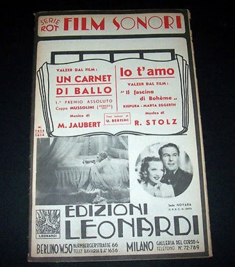 Musica Spartito - Film sonori - 1937