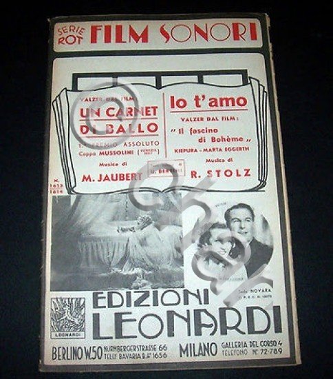 Musica Spartito - Film sonori - 1937