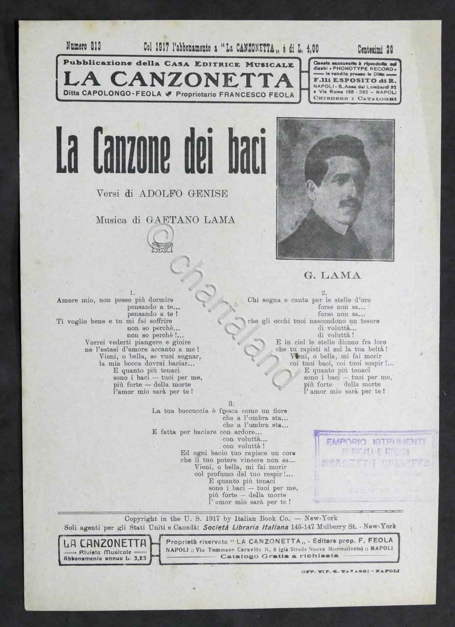 Musica Spartito - G. Lama - La canzone dei baci …